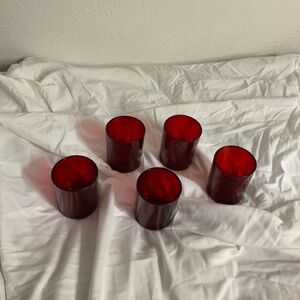 5 Red votive Glass candles holders set of 5 round candles holder